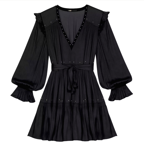 🍒NWT🍒 MAJE STUDDED SATIN MINI DRESS - Picture 3 of 12